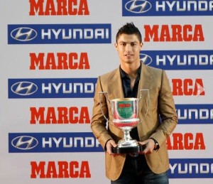 An empty-eyed Ronaldo with a soulless smile, collecting his award for top goalscorer but knowing he will fall short in the Balon D’or race yet again