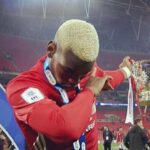 Paul Pogba dabs while scoring a goal in charity match